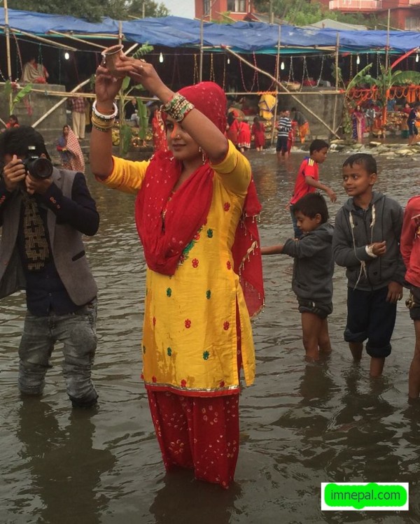 10 Pictures of Nepali Actress Rekha Thapa During Chhath Puja Celebration
