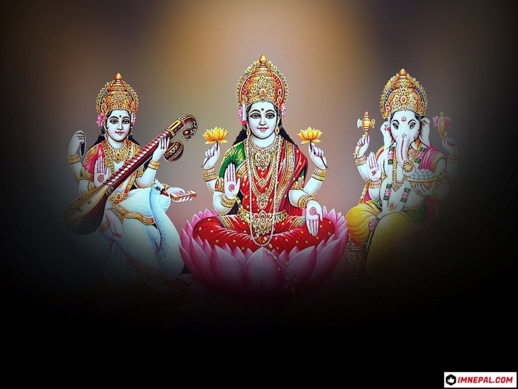 Hindu Goddess Laxmi, Saraswati & Lord Ganesha Photo
