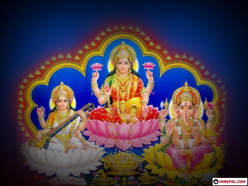 Hindu Goddess Laxmi, Saraswati & Lord Ganesha Photo