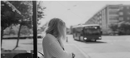 waiting a girl bus woman